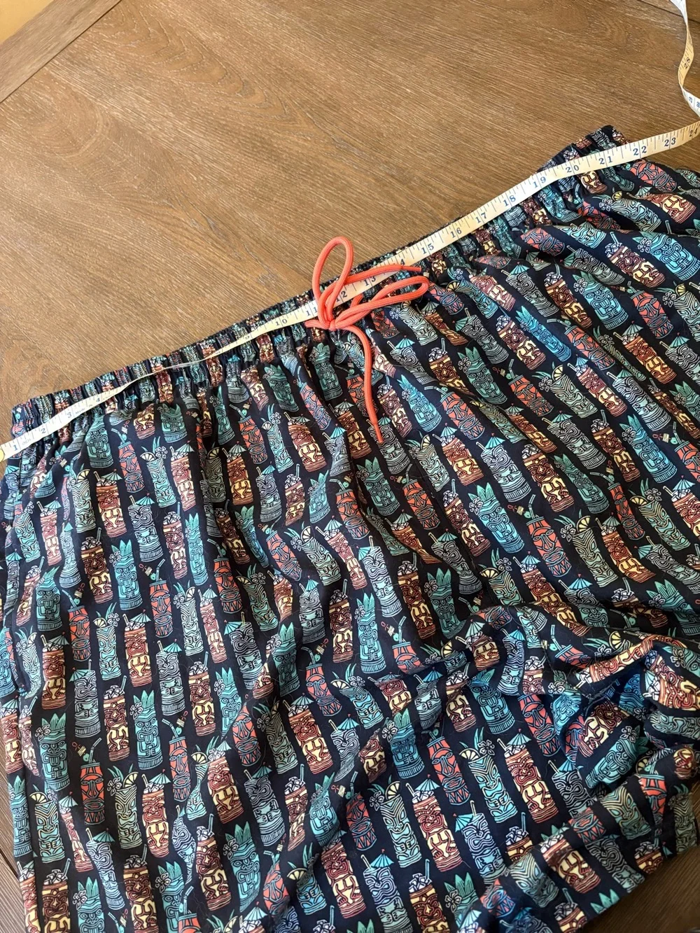 Fun🎉 Caribbean Swimwear Navy Tiki Pattern Swim Trunks with Coral Drawstring 3XL